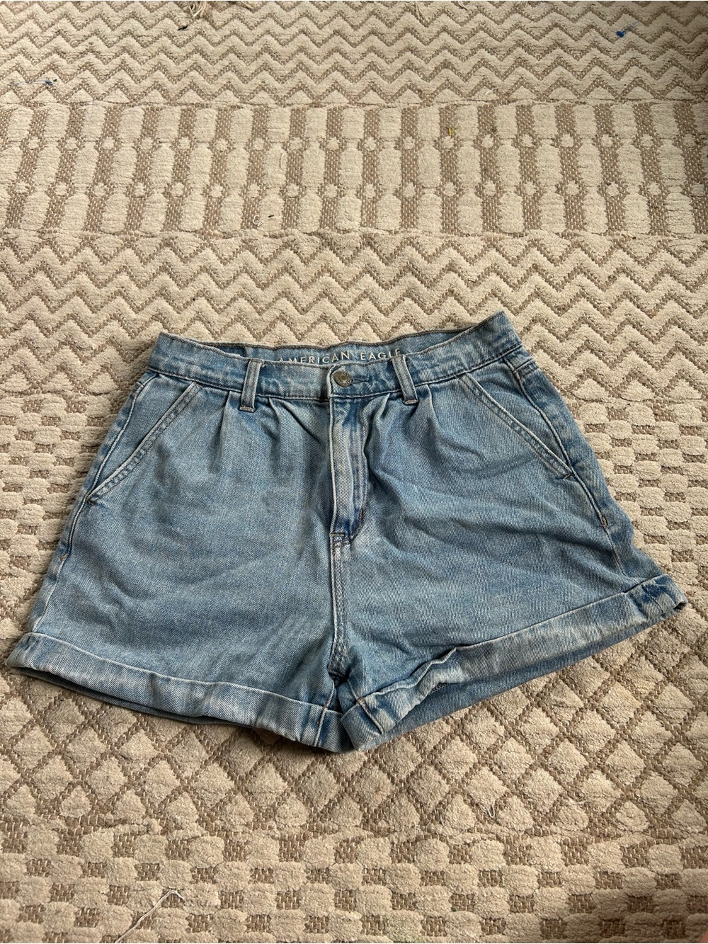 American Eagle Outfitters Washed Light Blue High-Rise Jean Shorts